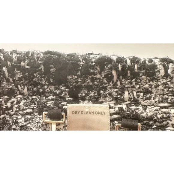 Cache' 6 Tweed Blazer Lined Clasp Closure Chiffon Trim Black White Silver Flat - Picture 9 of 11